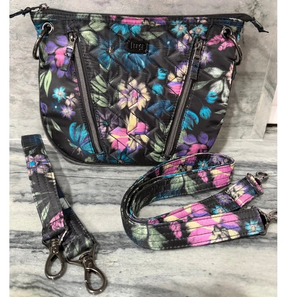 Lug Crossbody Bag – Quilted Floral Print, RFID Protection, Adjustable Strap‎